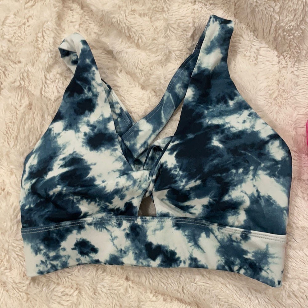 Fabletics xxs padded sports bra tie dye blue white